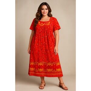 Only Necessities Dress MuuMuu Womens 18/20 Red Floral Boho Patio‎ Modest MuMu
